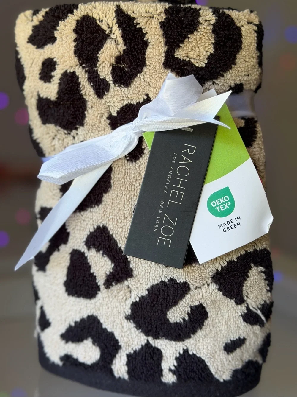 Rachel Zoe Leopard Cheetah Print 100% Cotton Hand Towels Set of 2 Bathroom Decor